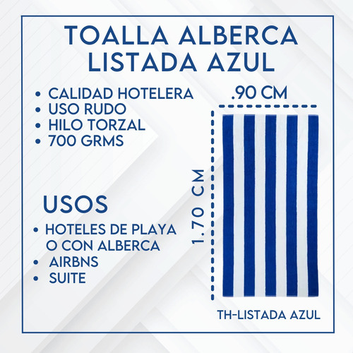 Toallas De Playa Azul/blanco 170cm X 90cm La Josefina 6 Pack Color Azul Rayas