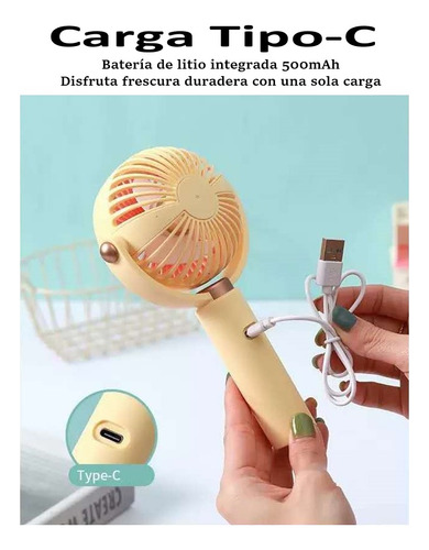 Mini Ventilador Portátil Usb Tipo-c Silencioso De Mano/ Mesa Rosa