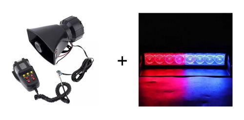 Kit Bocina 12v Sirena Policial 7 Tonos+baliza Rojo/azul 8led