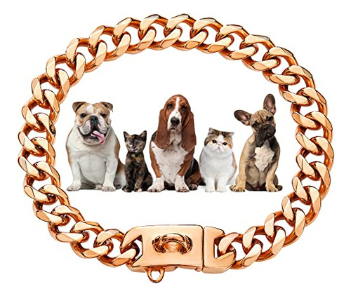 Collar Perro Cadena Oro Rosa 19mm 18k, Cierre Seguro,