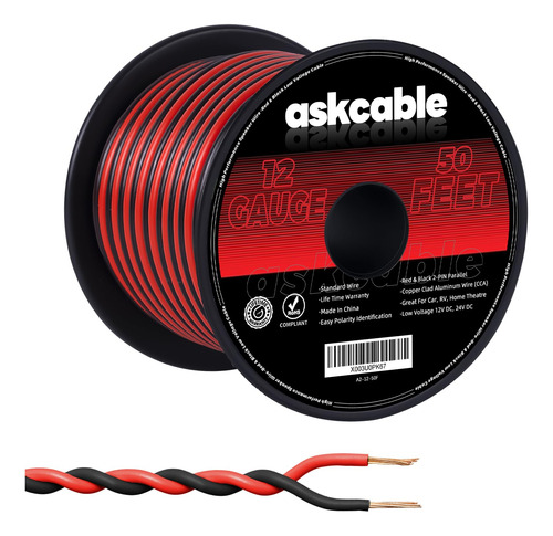 Askcable Cable De Altavoz De Calibre 12, 50 Pies, Cable De A