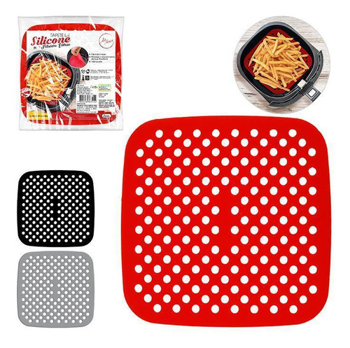 Tapete Protetor Air Fryer Fritadeira Silicone 16cm Universal Cor Tapete Air Fryer Quadrado Vermelho