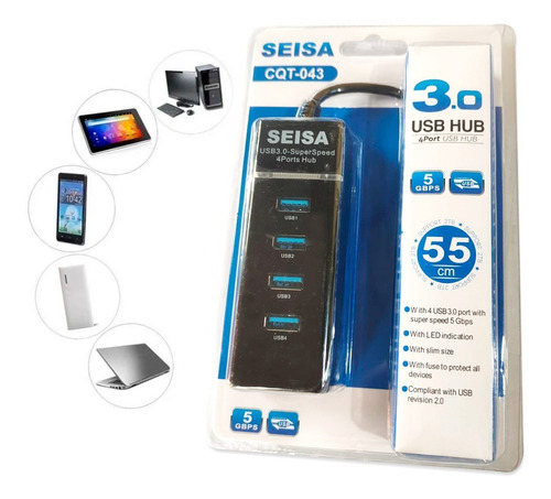 Hub Usb 3.0 4 Puertos 55cm Alta Velocidad