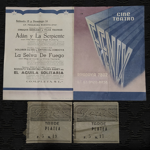 Programa Y 2 Ticket Entradas Cine Teatro Fénix Julio 1946 