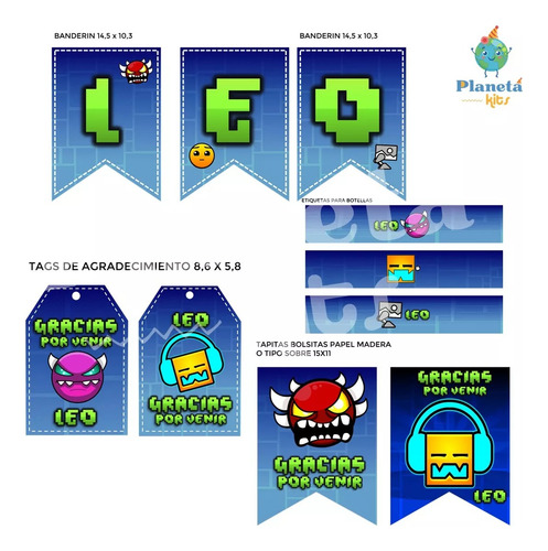 Kit Imprimible Geometry Dash Cotillón Cumpleaños
