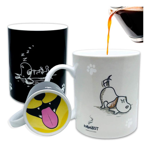 Ingwest. Divertida Taza De Café Con Perro Amistoso Y Lengua 