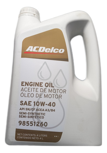 Aceite Acdelco Semi-sintetico 10w40 4 Litros Chevrolet Orig.