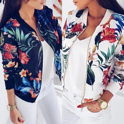 Nueva Chaqueta De Béisbol Con Estampado De Hojas De Flores D