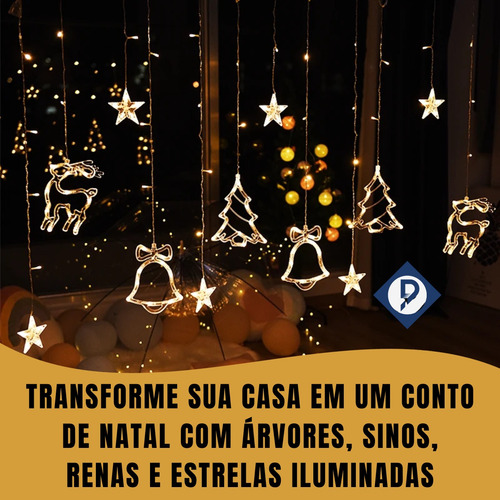 Cascata Símbolos De Natal Com 120 Leds Branco Quente 2,5m