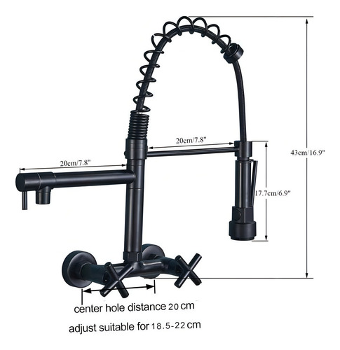 Torneira Cozinha De Parede Gourmet Misturador Duplo Comando Flexível Preto 1/4 De Volta Inox 304
