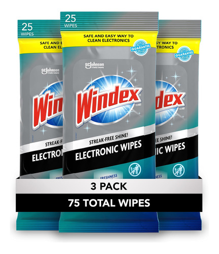 Paños Limpiadores Windex Para Electrónicos-25 Pzs- Pack De 3