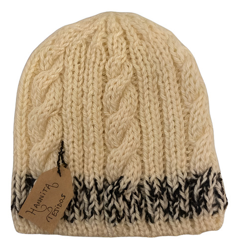 Gorro De Lana Tejido A Mano Artesanal Gn02 Único Niño Blanco Rayado