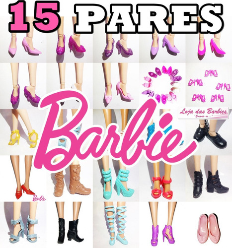 Kit 15 Pares Sapatos Luxo P/ Boneca Barbie Sapatos Original