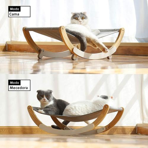Imagen 4 de 8 de Cama Y Mecedora Para Gatos - Dos Funciones - Madera Y Tela
