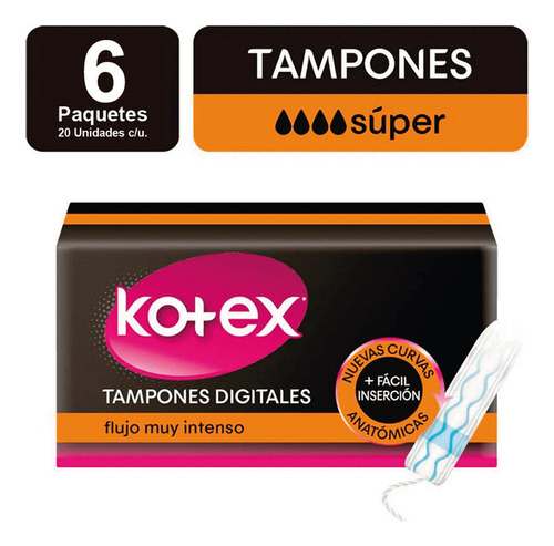 Tampones Digitales Super Intenso Kotex X20 Uni Pack X6