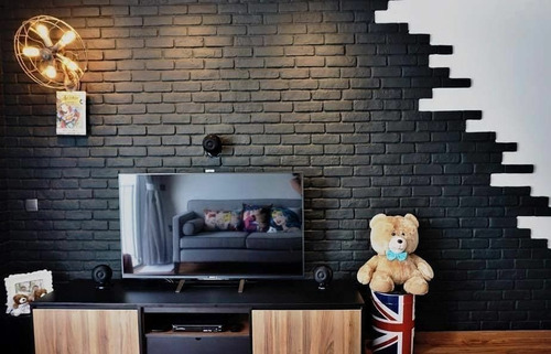 Painel 3d Tijolo Branco Aprova De Água 77x70 Cor Preto