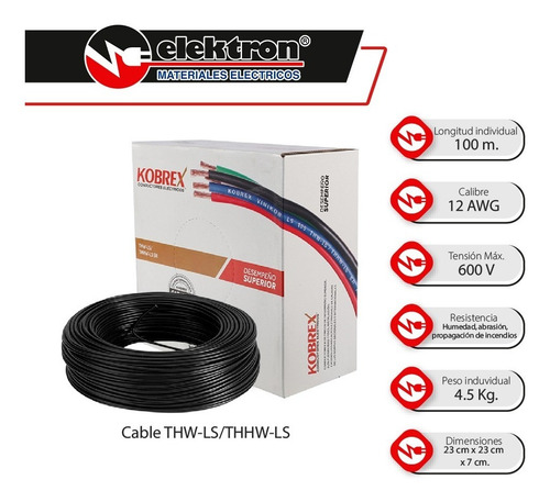Imagen 3 de 4 de Caja 100 Mts Cable Rojo Cal 12 Awg Kobrex Vinikob 100%cobre