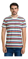 Comprar Remera Rayada Bordada Cuello Redondo Hombre Mistral 10077-5