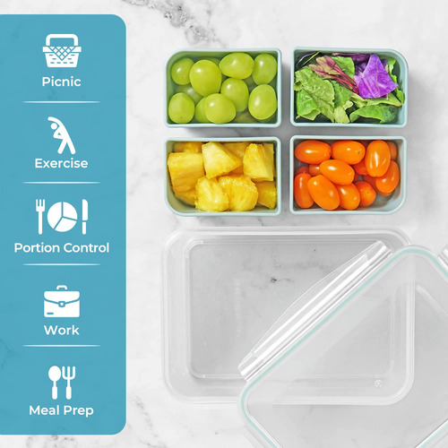 Recipiente Para Alimentos Con 4 Compartimentos Extraibles Verde