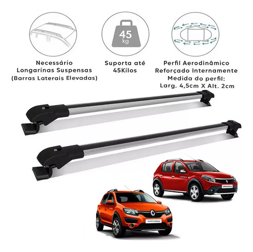 Rack Teto Travessa Sandero Stepway 07 A 2020 Slim Prata 45kg