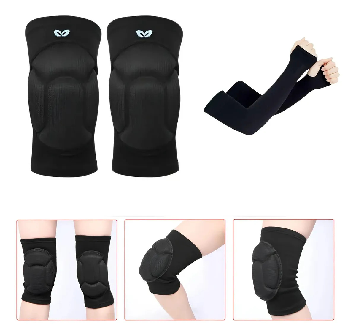 Joelheira Esportiva E Manguito Kit Vôlei Cor Preto Tamanho M