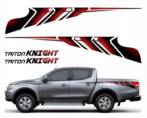 Par Adesivos Faixas Para Mitsubishi L200 Triton Knight 13814 Cor Preto/Vermelho