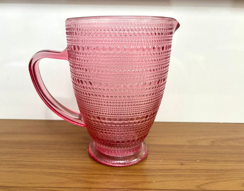 Jarra Pérola Para Água Suco Em Vidro 1370 Ml Trabalhada Cor Rosa