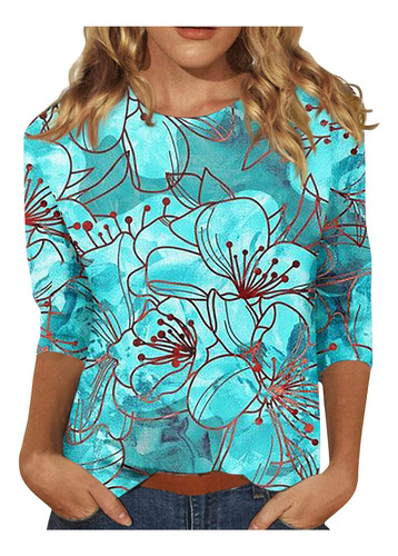 Camiseta Verano Moda Para Mujer Estilo Casual Estampado 3 4