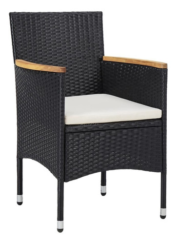 Sillas De Comedor De Jardín 2 Piezas Rattan Madera Negro