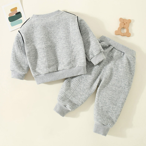 Conjunto Casual Niños Estilo Tejido Con Estampado De Osito Gris 12-18 Meses