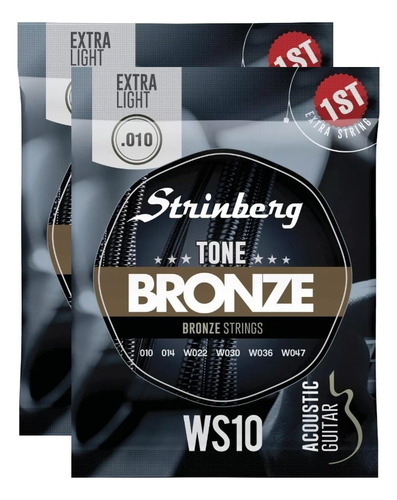 Kit 2 Cordas Encordoamento Strinberg Ws10 Violão De Aço 10