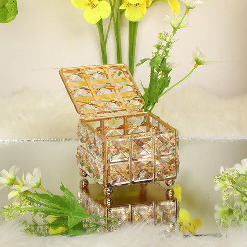 Joyero De Cristal Dorado De Lujo Con Funda De Almacenamiento