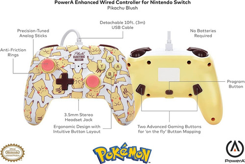 Control Para Nintendo Switch Alambrico Marca Powera Pikachu