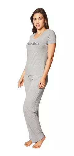 Calças de algodão de pijama de mulher Calvin Klein compridas