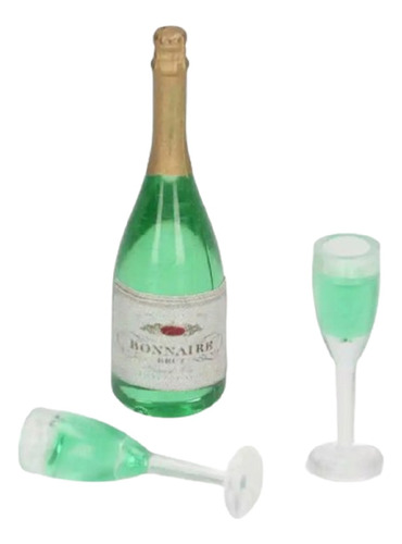 Mini Botella Champagne +2 Copas ( Miniatura) Casa De Muñecas