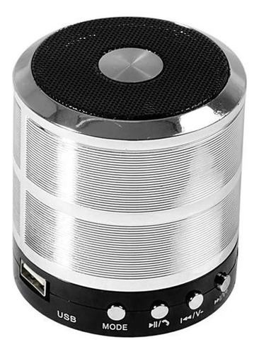 Mini Caixa De Som Portátil Bluetooth Prata Ws-887