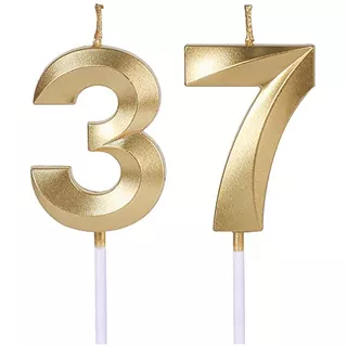 Velas De Cumpleaños Número 37 Y 73 Color Dorado Paste...