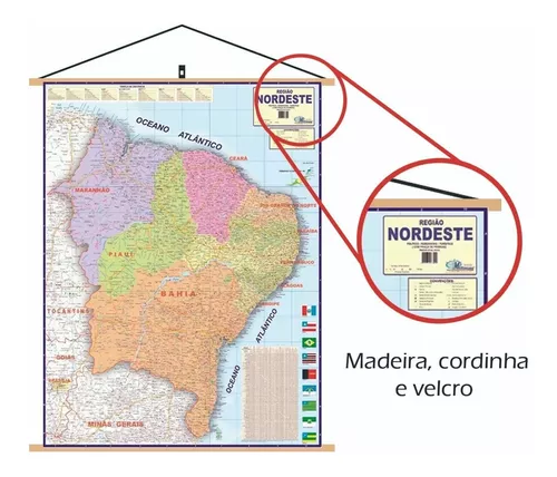 Mapa Portugal Politico Turístico Banner Com Cordinha