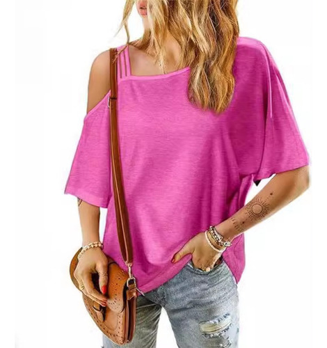 Camiseta Informal Holgada Con Hombros Descubiertos Mujer