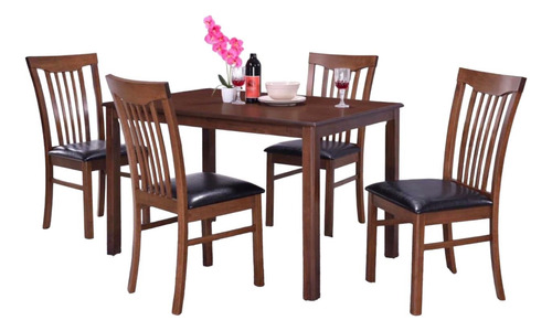 Comedor Cuadrado 4 Sillas De Madera Color Nogal Abigail