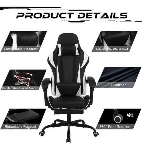 Silla De Juegos Con Reposapiés Almohada Lumbar De Masaje
