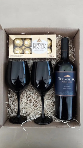 Regalo Dia Del Padre Vino Trumpeter + Copas Negras+ Ferrero