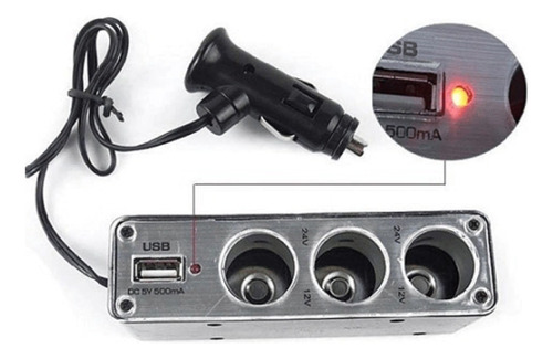 Cargador Auto Triple Socket 12v 24v Usb Celulares Gps Cable