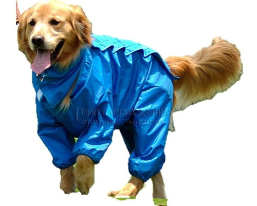 Capa Pet Chuva Capuz Cães Vermelha Ou Azul Raças Grande