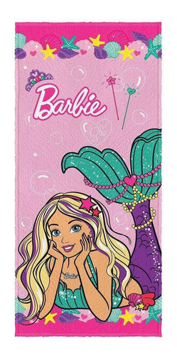 Toalha De Banho Infantil Felpuda Estampada Lepper 120x60cm Barbie2