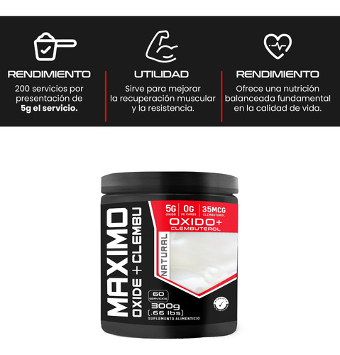 Óxido + Clembu Pre Entreno Maximo Protein 60 Servs 300g Natural