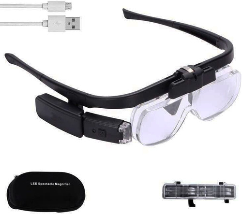 Lupa Anteojo Para Electronica Luz Led 3 Lentes Recargable S.