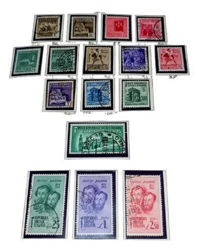 Lote 16 Estampillas Italia Republica Social Italiana 1944 (Usado)