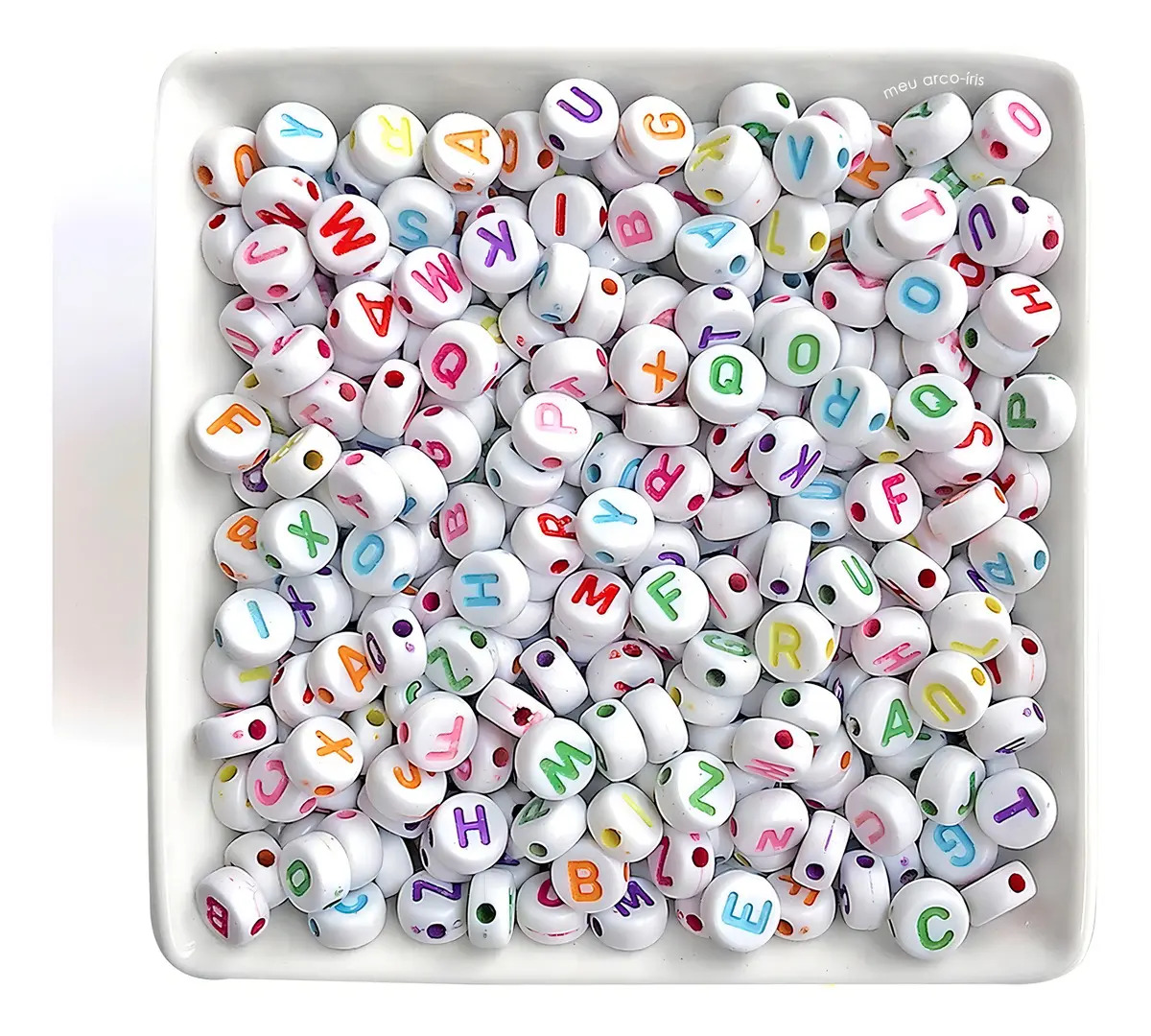 Miçanga Infantil Letras Coloridas Alfabeto Redonda, 435 Pçs Cor Branco Diâmetro 6 Mm