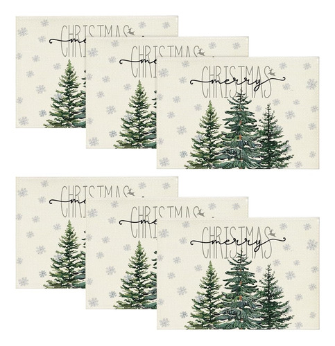 Juego 6 Manteles Individuales Pino Navidad Copos De Nieve